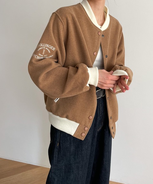 CANAL JEAN(キャナルジーン)の「El mar 袖刺繍スタジャン(スタジャン・レディース・ブラウン/ネイビー・ONE SIZE)」の3枚目の写真