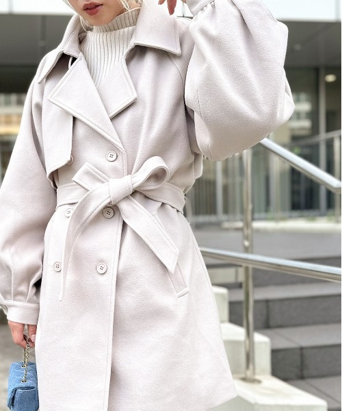 SpRay（スプレイ）の「エコウールボリュスリミニトレンチコート（トレンチコート・レディース・アイボリー/グレイッシュベージュ/ブラック・FREE）」の14枚目の写真