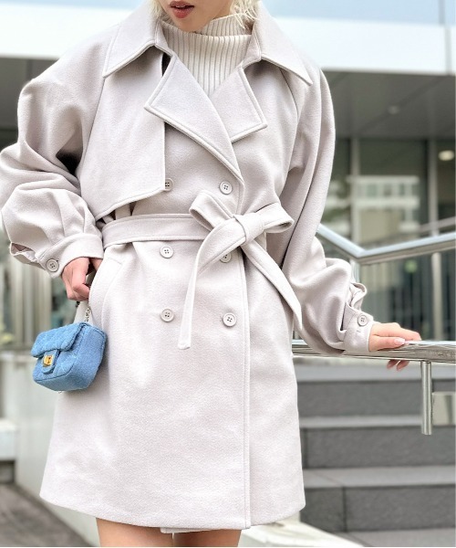 SpRay（スプレイ）の「エコウールボリュスリミニトレンチコート（トレンチコート・レディース・アイボリー/グレイッシュベージュ/ブラック・FREE）」の15枚目の写真