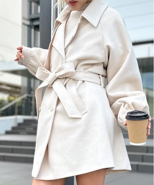 SpRay（スプレイ）の「エコウールボリュスリミニトレンチコート（トレンチコート・レディース・アイボリー/グレイッシュベージュ/ブラック・FREE）」の19枚目の写真