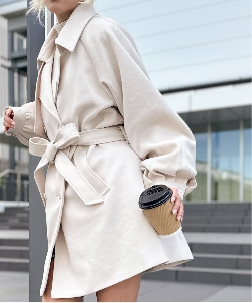 SpRay（スプレイ）の「エコウールボリュスリミニトレンチコート（トレンチコート・レディース・アイボリー/グレイッシュベージュ/ブラック・FREE）」の20枚目の写真