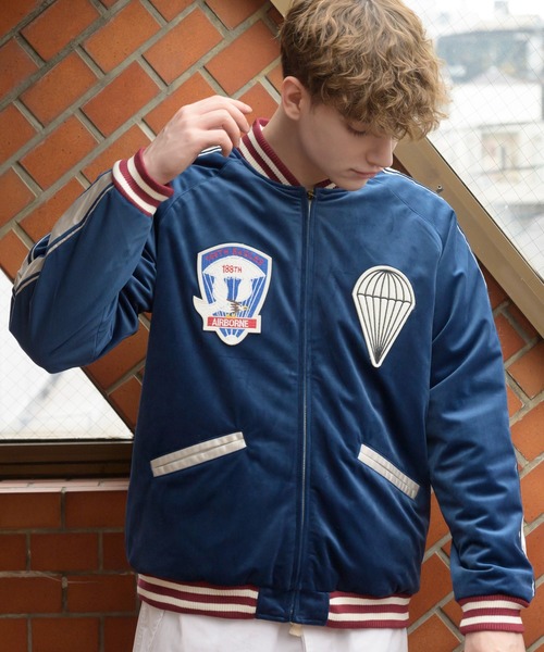 HOUSTON スカジャン ネイビー MEDIUM HOUSTON（ヒューストン）の「HOUSTON 別珍スカジャン (イーグル