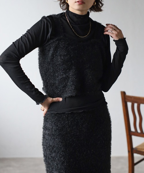 Bonjour Sagan（ボンジュールサガン）の「シャギービスチェ（キャミソール・レディース・チャコールグレー/ブラック・FREE）」の2枚目の写真