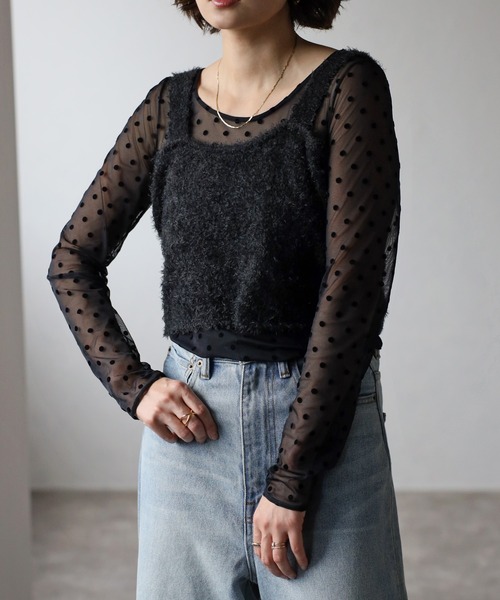 Bonjour Sagan（ボンジュールサガン）の「シャギービスチェ（キャミソール・レディース・チャコールグレー/ブラック・FREE）」の8枚目の写真