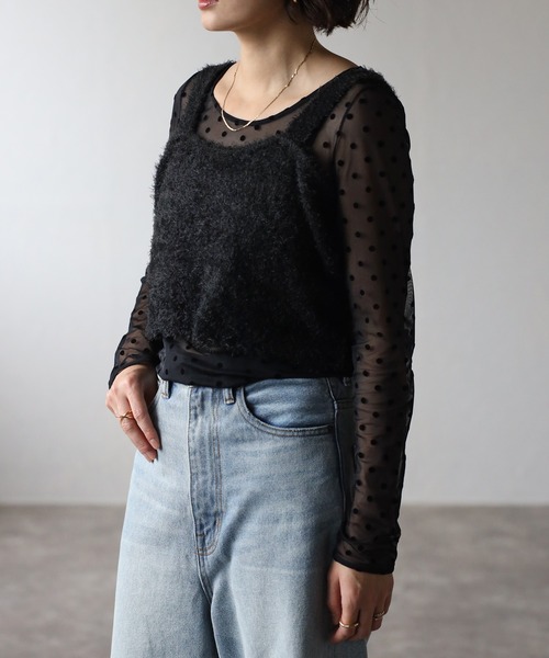 Bonjour Sagan（ボンジュールサガン）の「シャギービスチェ（キャミソール・レディース・チャコールグレー/ブラック・FREE）」の9枚目の写真