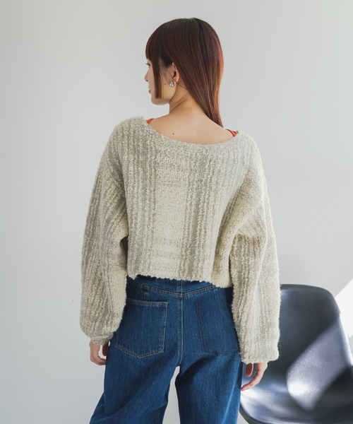 Kastane（カスタネ）の「【ウール混】ビーンズニットカーディガン（カーディガン/ボレロ・レディース・アイボリー/グレー・FREE）」の7枚目の写真