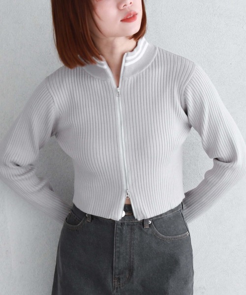 archives(アルシーヴ)の「ラインWzipリブニット(ニット/セーター・レディース・グレー/ブラック/アイボリー・MEDIUM)」の3枚目の写真