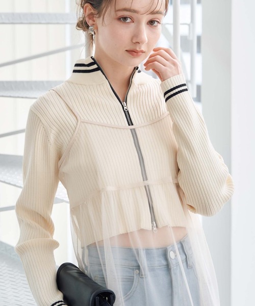 archives(アルシーヴ)の「ラインWzipリブニット(ニット/セーター・レディース・グレー/ブラック/アイボリー・MEDIUM)」の1枚目の写真