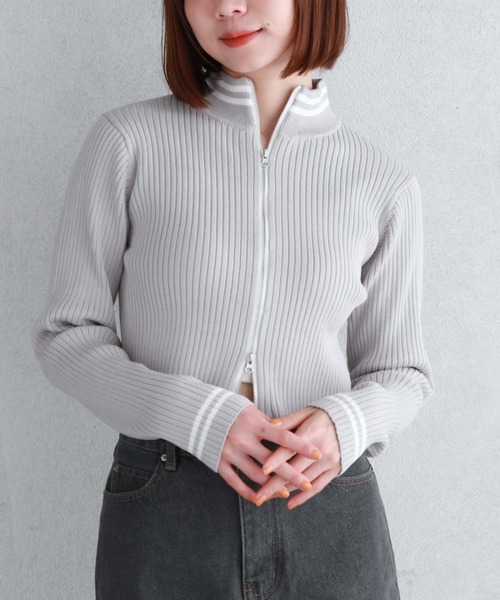 archives(アルシーヴ)の「ラインWzipリブニット(ニット/セーター・レディース・グレー/ブラック/アイボリー・MEDIUM)」の9枚目の写真