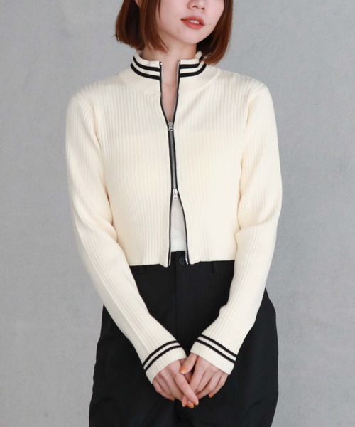 archives(アルシーヴ)の「ラインWzipリブニット(ニット/セーター・レディース・グレー/ブラック/アイボリー・MEDIUM)」の8枚目の写真