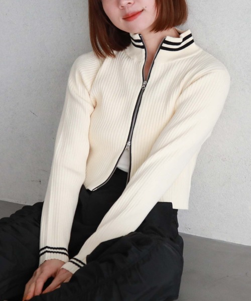 archives(アルシーヴ)の「ラインWzipリブニット(ニット/セーター・レディース・グレー/ブラック/アイボリー・MEDIUM)」の12枚目の写真