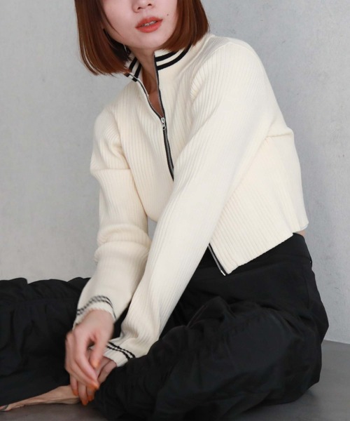 archives(アルシーヴ)の「ラインWzipリブニット(ニット/セーター・レディース・グレー/ブラック/アイボリー・MEDIUM)」の18枚目の写真