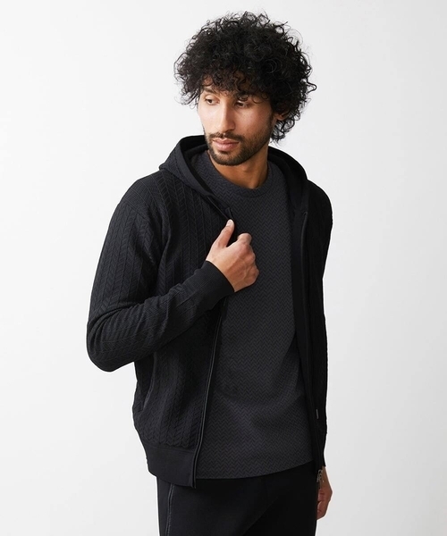 MICHEL KLEIN HOMME   （ミッシェルクランオム）の「【2024年モデル】ニットZIPアップパーカー セットアップ（パーカー・メンズ・ブラック/ダークグレー・MEDIUM/LARGE/X-LARGE）」の11枚目の写真