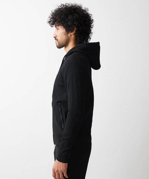 MICHEL KLEIN HOMME   （ミッシェルクランオム）の「【2024年モデル】ニットZIPアップパーカー セットアップ（パーカー・メンズ・ブラック/ダークグレー・MEDIUM/LARGE/X-LARGE）」の13枚目の写真