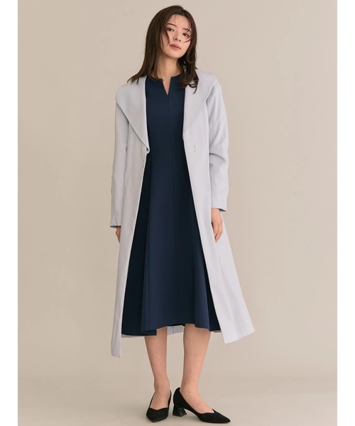 TONAL(トーナル)の「ビックラペル2WAYロングコート(ノーカラーコート・レディース・ベージュ/サックスブルー/モカ/ピンク・36/38)」の4枚目の写真