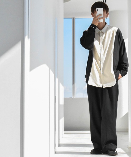 Anytime Songs(エニータイムソングス)の「ポリストレッチ バイカラーLSシャツ(シャツ/ブラウス・メンズ・ベージュ/ホワイト/ブラック・LARGE/X-LARGE/MEDIUM)」の22枚目の写真