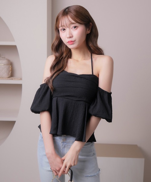 LIPSERVICE(リップサービス)の「バストギャザーオフショルトップス(Tシャツ/カットソー・レディース・ホワイト/その他1/ブラック・FREE)」の3枚目の写真