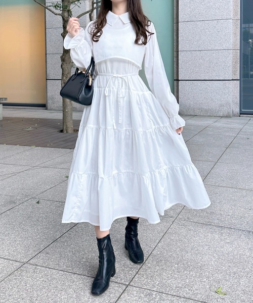 美品　セルフポートレイト　ティアード　スパンコール　ビジュー　フレア　ワンピース 柔らかで上品な光沢感 バンドカラー ティアードワンピース