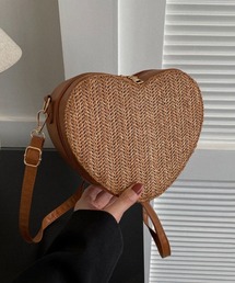 Pochi Pouch/2way ミニ ハートデザイン わら編み ショルダーバッグ