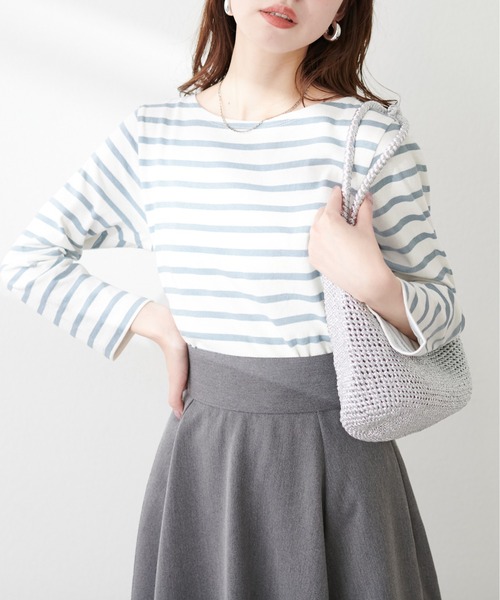 natural couture（ナチュラルクチュール）の「便利なベーシックボーダーT（Tシャツ/カットソー・レディース・ブラック/ベージュ/サックスブルー/ピンク/ブルー・FREE）」の3枚目の写真