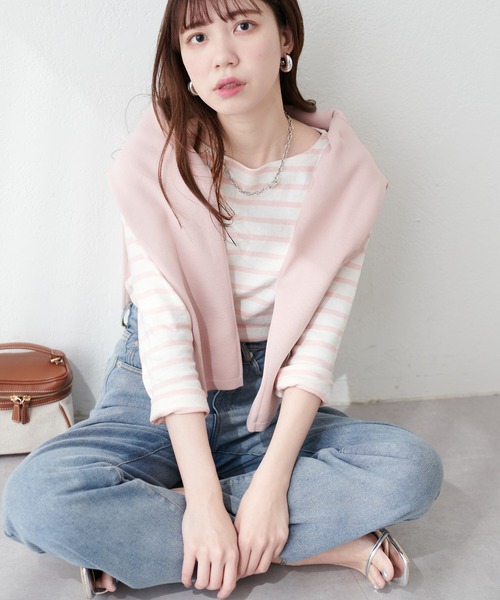 natural couture（ナチュラルクチュール）の「便利なベーシックボーダーT（Tシャツ/カットソー・レディース・ブラック/ベージュ/サックスブルー/ピンク/ブルー・FREE）」の5枚目の写真