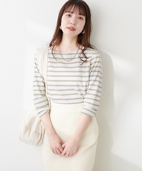 natural couture（ナチュラルクチュール）の「便利なベーシックボーダーT（Tシャツ/カットソー・レディース・ブラック/ベージュ/サックスブルー/ピンク/ブルー・FREE）」の13枚目の写真