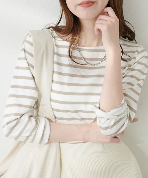 natural couture（ナチュラルクチュール）の「便利なベーシックボーダーT（Tシャツ/カットソー・レディース・ブラック/ベージュ/サックスブルー/ピンク/ブルー・FREE）」の11枚目の写真