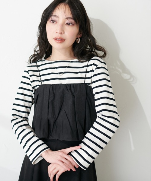 natural couture（ナチュラルクチュール）の「便利なベーシックボーダーT（Tシャツ/カットソー・レディース・ブラック/ベージュ/サックスブルー/ピンク/ブルー・FREE）」の6枚目の写真