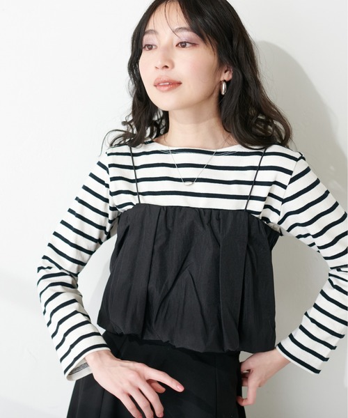 natural couture（ナチュラルクチュール）の「便利なベーシックボーダーT（Tシャツ/カットソー・レディース・ブラック/ベージュ/サックスブルー/ピンク/ブルー・FREE）」の7枚目の写真