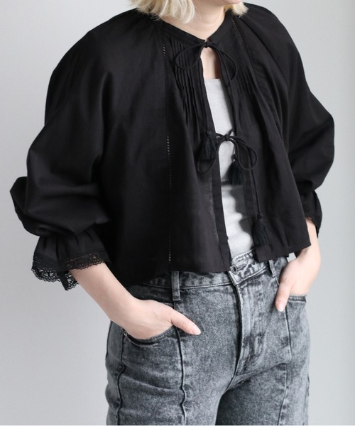 cepo（セポ）の「インド綿 フリンジボレロブラウス（シャツ/ブラウス・レディース・パープル/ブラック/オフホワイト・M）」の4枚目の写真