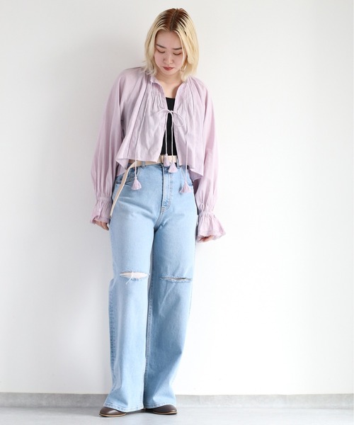 cepo（セポ）の「インド綿 フリンジボレロブラウス（シャツ/ブラウス・レディース・パープル/ブラック/オフホワイト・M）」の9枚目の写真