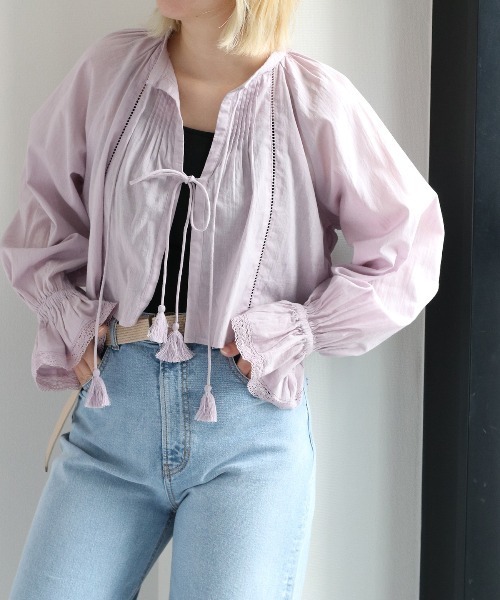 cepo（セポ）の「インド綿 フリンジボレロブラウス（シャツ/ブラウス・レディース・パープル/ブラック/オフホワイト・M）」の16枚目の写真