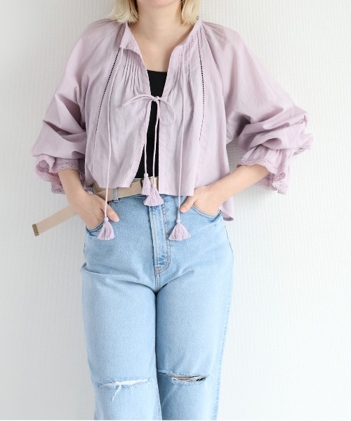 cepo（セポ）の「インド綿 フリンジボレロブラウス（シャツ/ブラウス・レディース・パープル/ブラック/オフホワイト・M）」の14枚目の写真