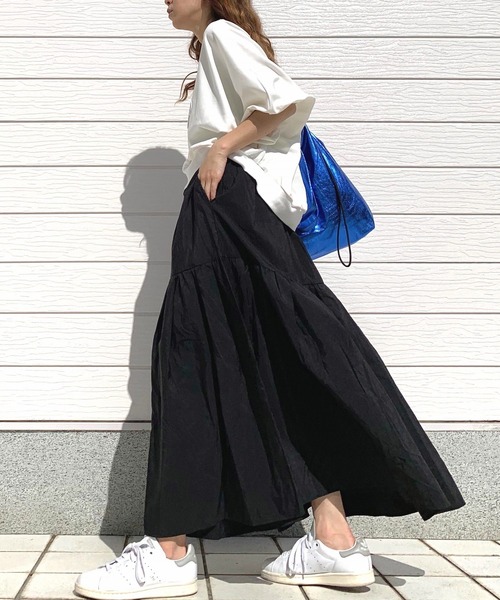 Q（キュー）の「ナイロンワッシャースカート（スカート・レディース・ブルー/ブラック・MEDIUM）」の4枚目の写真