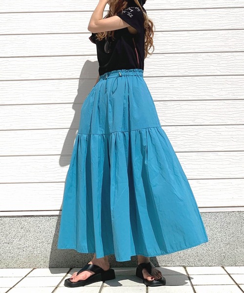 Q（キュー）の「ナイロンワッシャースカート（スカート・レディース・ブルー/ブラック・MEDIUM）」の6枚目の写真