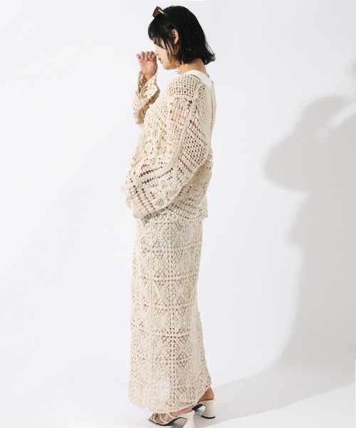 ENIM BY VICKY(エニムバイビッキー)の「クロシェロングワンピース《手洗い可能》(ワンピース・レディース・ブラック系その他/オフホワイト/ブラック・M)」の5枚目の写真