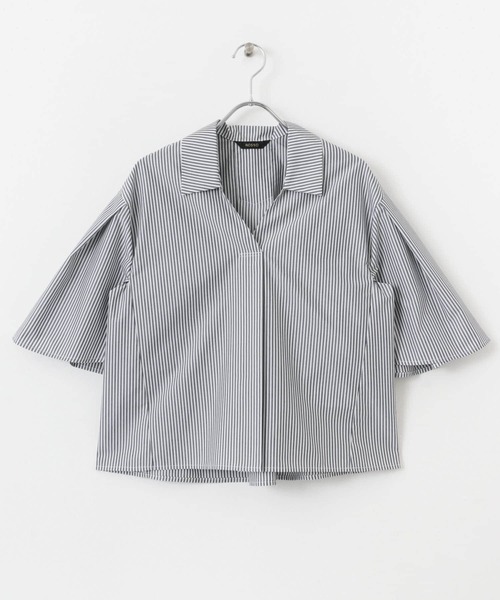 URBAN RESEARCH ROSSO WOMEN(アーバンリサーチ ロッソ)の「フレアスリーブショートシャツブラウス(シャツ/ブラウス・レディース・ホワイト/ストライプ/カーキ・FREE)」の3枚目の写真
