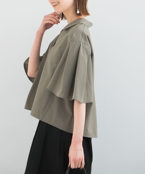 URBAN RESEARCH ROSSO WOMEN(アーバンリサーチ ロッソ)の「フレアスリーブショートシャツブラウス(シャツ/ブラウス・レディース・ホワイト/ストライプ/カーキ・FREE)」の6枚目の写真
