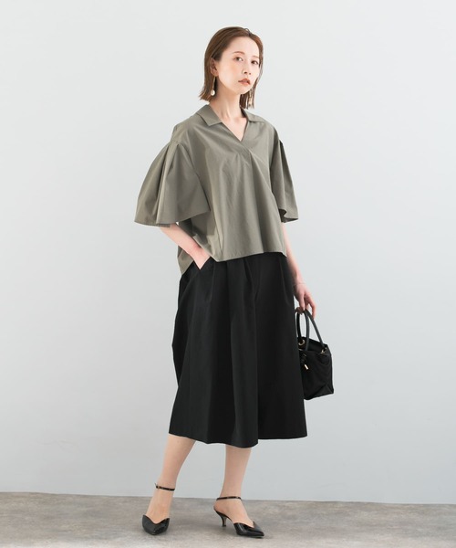 URBAN RESEARCH ROSSO WOMEN(アーバンリサーチ ロッソ)の「フレアスリーブショートシャツブラウス(シャツ/ブラウス・レディース・ホワイト/ストライプ/カーキ・FREE)」の10枚目の写真