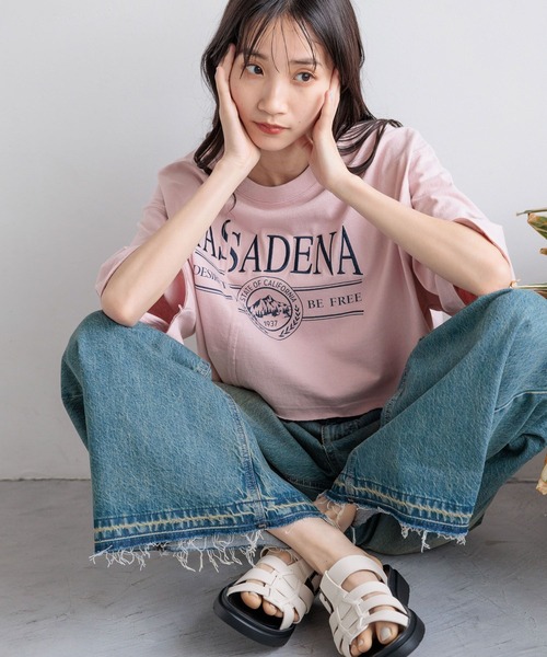 LOWRYS FARM（ローリーズファーム）の「リメイクショートＳＳ 115251（Tシャツ/カットソー・レディース・チャコールグレー/アイボリー/ピンク・FREE）」の3枚目の写真