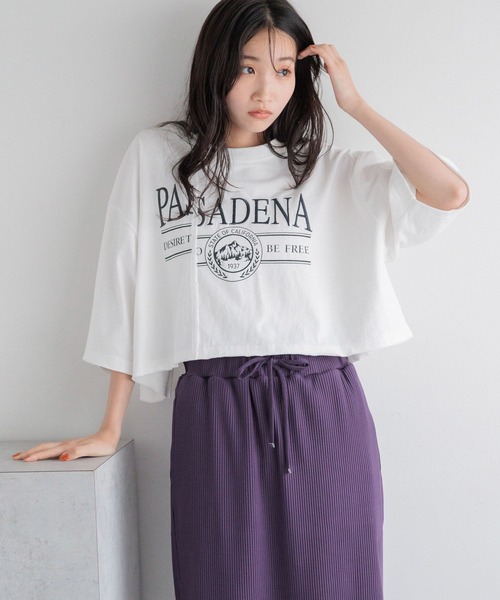 LOWRYS FARM（ローリーズファーム）の「リメイクショートＳＳ 115251（Tシャツ/カットソー・レディース・チャコールグレー/アイボリー/ピンク・FREE）」の2枚目の写真