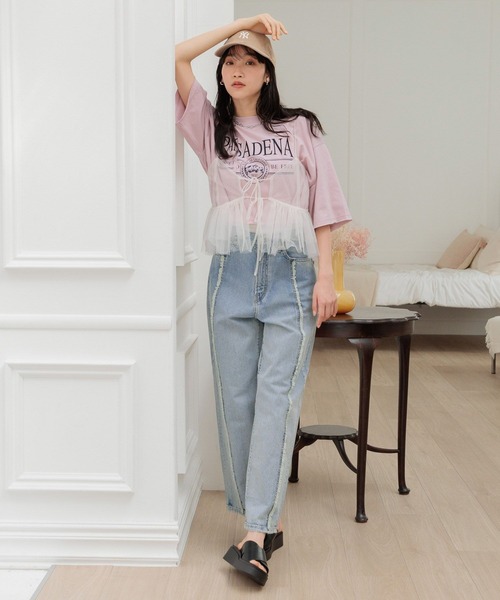 LOWRYS FARM（ローリーズファーム）の「リメイクショートＳＳ 115251（Tシャツ/カットソー・レディース・チャコールグレー/アイボリー/ピンク・FREE）」の14枚目の写真