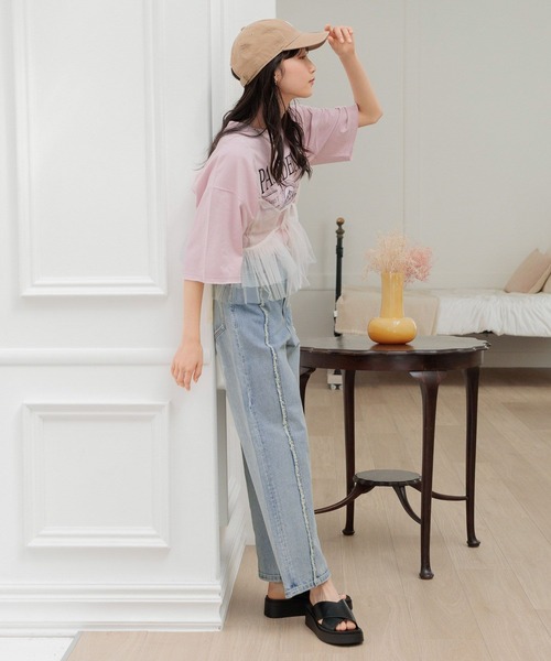 LOWRYS FARM（ローリーズファーム）の「リメイクショートＳＳ 115251（Tシャツ/カットソー・レディース・チャコールグレー/アイボリー/ピンク・FREE）」の17枚目の写真