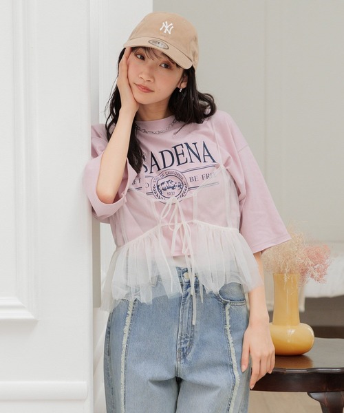 LOWRYS FARM（ローリーズファーム）の「リメイクショートＳＳ 115251（Tシャツ/カットソー・レディース・チャコールグレー/アイボリー/ピンク・FREE）」の20枚目の写真