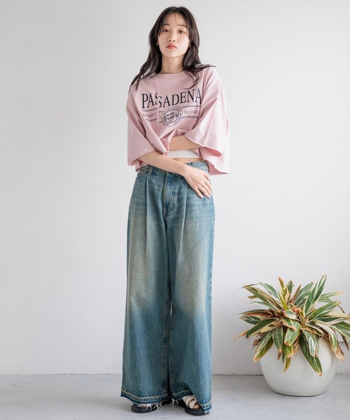 LOWRYS FARM（ローリーズファーム）の「リメイクショートＳＳ 115251（Tシャツ/カットソー・レディース・チャコールグレー/アイボリー/ピンク・FREE）」の4枚目の写真