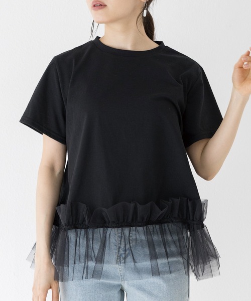 INCEDE（インシード）の「裾フリル 異素材プルオーバー（Tシャツ/カットソー・レディース・ブラック/オフホワイト・LL/L/M）」の8枚目の写真