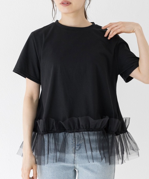 INCEDE（インシード）の「裾フリル 異素材プルオーバー（Tシャツ/カットソー・レディース・ブラック/オフホワイト・LL/L/M）」の9枚目の写真