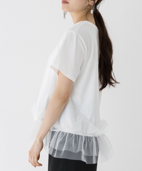 INCEDE（インシード）の「裾フリル 異素材プルオーバー（Tシャツ/カットソー・レディース・ブラック/オフホワイト・LL/L/M）」の3枚目の写真