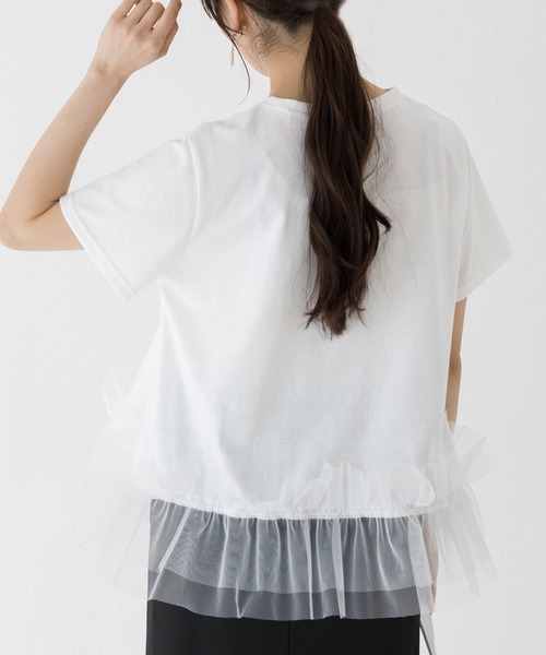 INCEDE（インシード）の「裾フリル 異素材プルオーバー（Tシャツ/カットソー・レディース・ブラック/オフホワイト・LL/L/M）」の4枚目の写真