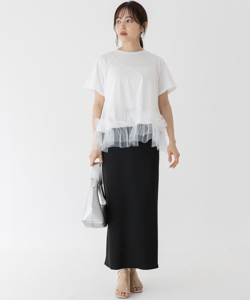 INCEDE（インシード）の「裾フリル 異素材プルオーバー（Tシャツ/カットソー・レディース・ブラック/オフホワイト・LL/L/M）」の5枚目の写真